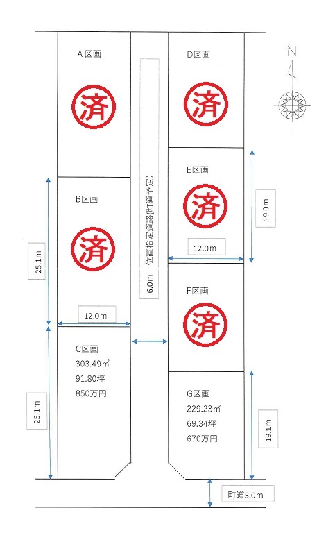 分譲地上田北　南向き角地　即建築可！上下水道完備！境界ブロック設置済 